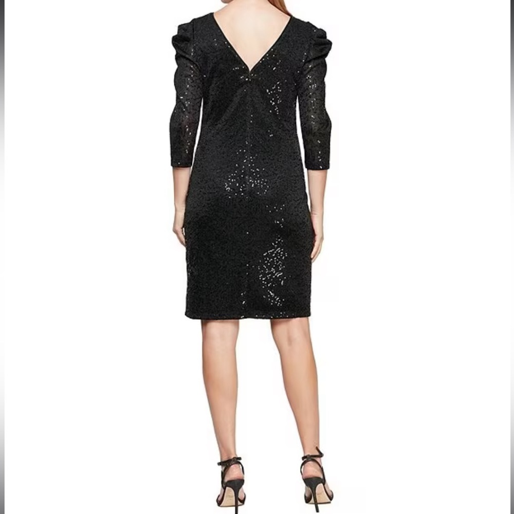 SLNY Black Formal Dress Sz 10, 12, 14W, 16,18 Black Shoulder Long Sleeves Sequin - Picture 2 of 7